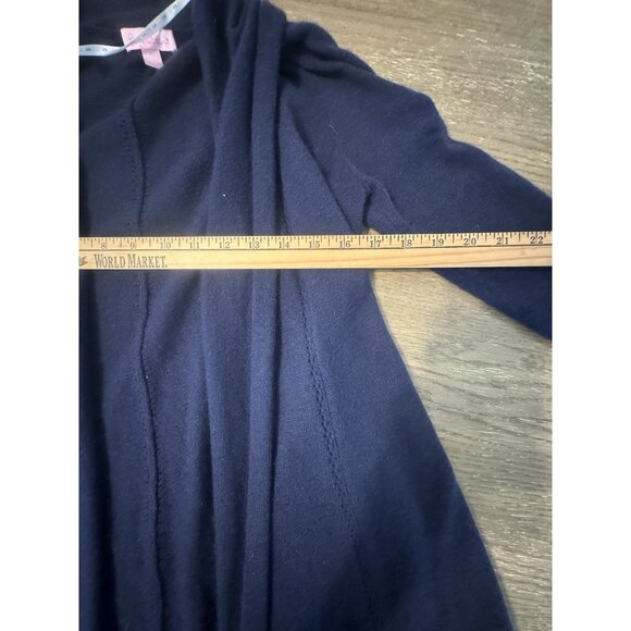 Lily Pulitzer 100% Cashmere Open Cardigan Navy Shawl collar ruffle Hem Eyelit - Picture 5 of 14
